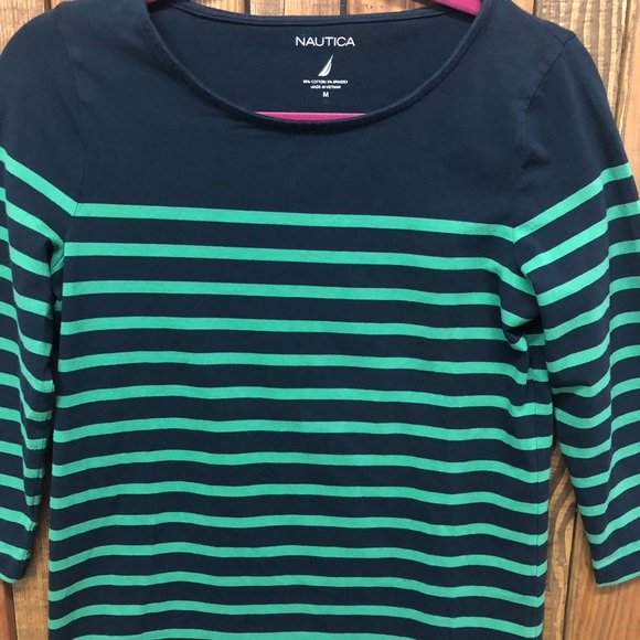 Nautica size medium green and navy striped top - Picture 6 of 8